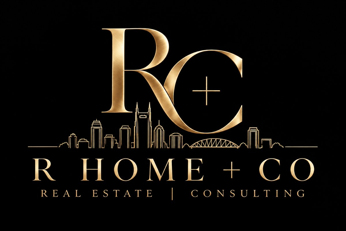R Home + Co, Real Estate | Consulting, logo with Nashville skyline